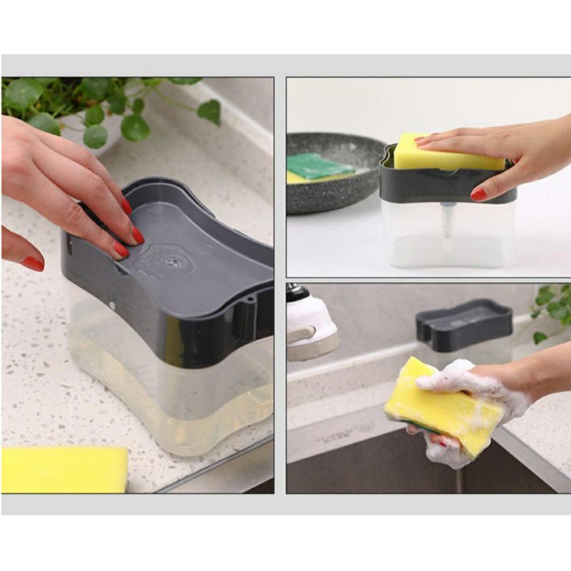 Dispenser sabun cuci piring busa sponge / soap Pump sponge caddy/ 2in1 Dispenser sabun cuci piring