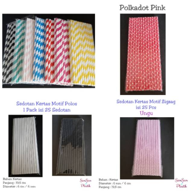 Sedotan kertas 6mm isi 25 pcs / sedotan kertas motif / sedotan kertas polos