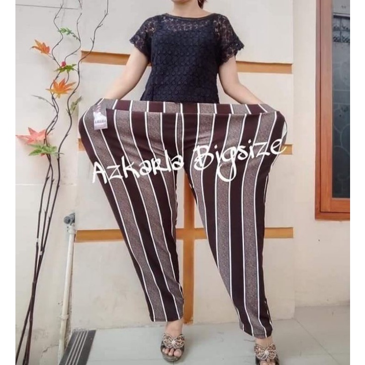 celana jumbo wanita celana panjang motif salur pasir kekinian muat bb 60-80 kg