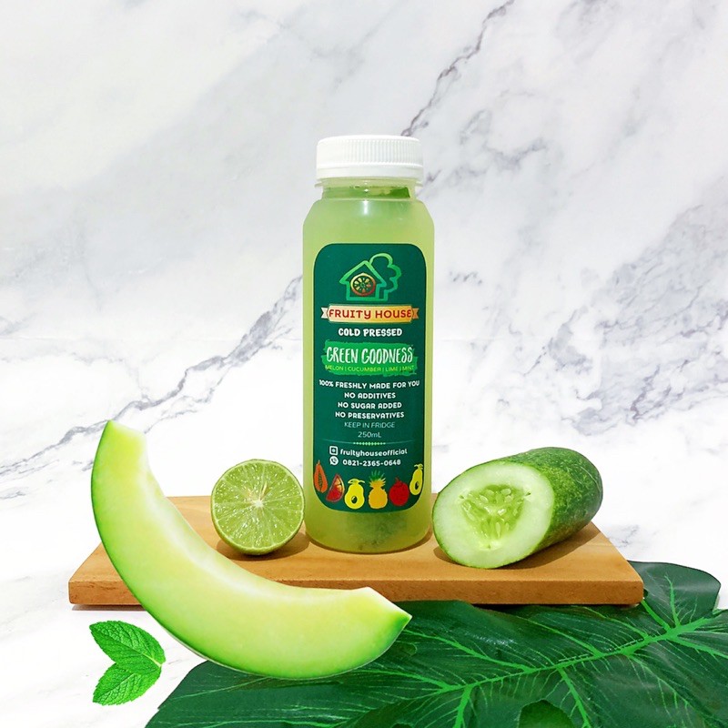 

Green Goodness | Jus Melon Mentimun Jeruk Nipis Daun Mint | Cold Pressed Juice | 250ML