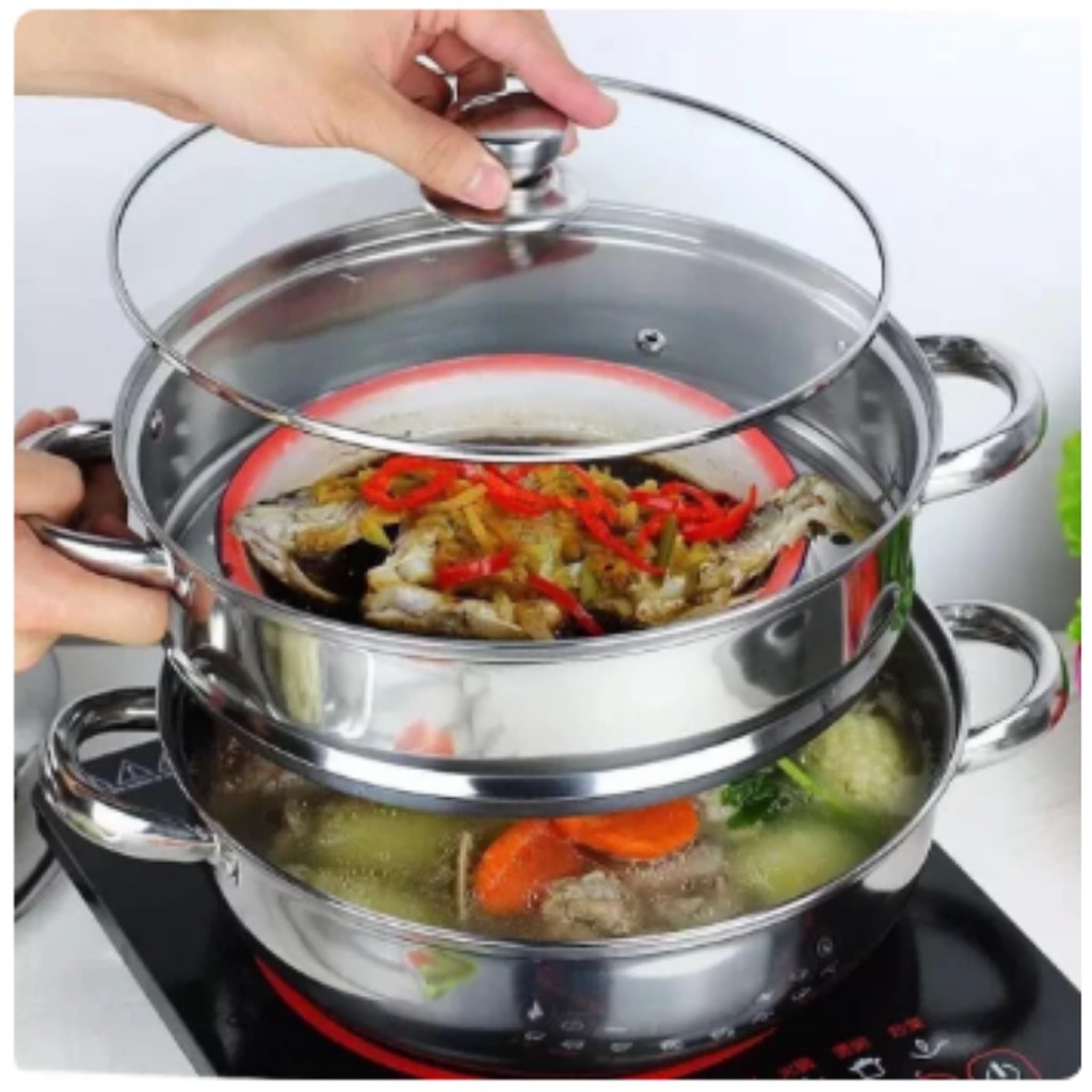 Panci Kukus Kukusan 28cm Double Stainless Steel Steamer - 2 Susun 4128