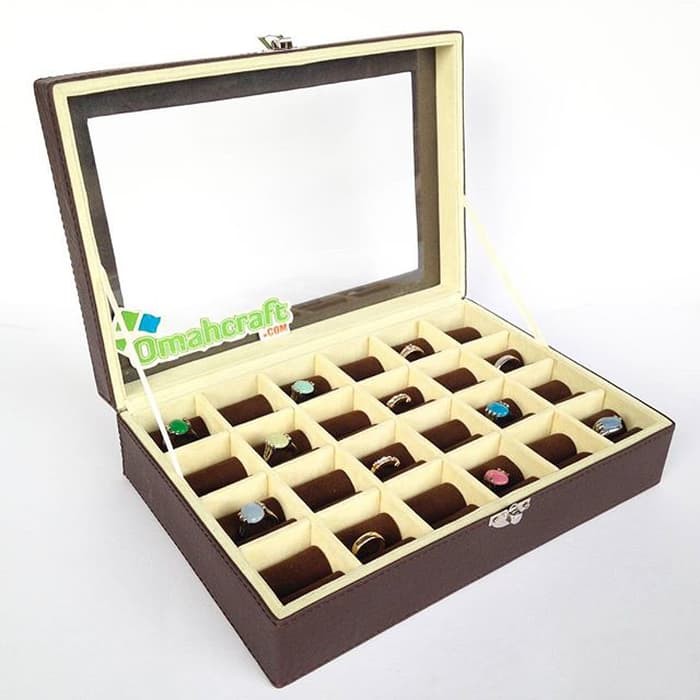 Kotak Cincin isi 24 Coklat Crem / Tempat Cincin Akik / Box Cincin
