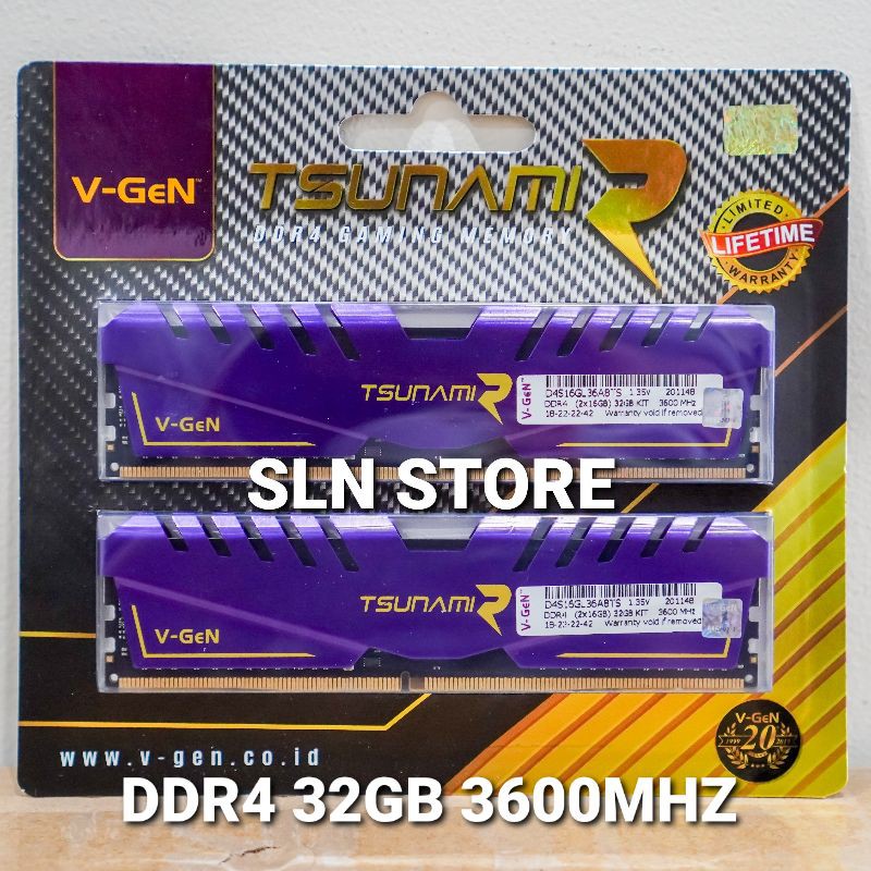 DDR4 32GB KIT (2×16GB) V-GeN TSUNAMI R RAM GAMING VGEN 2666 3000 3200 3600 MHZ