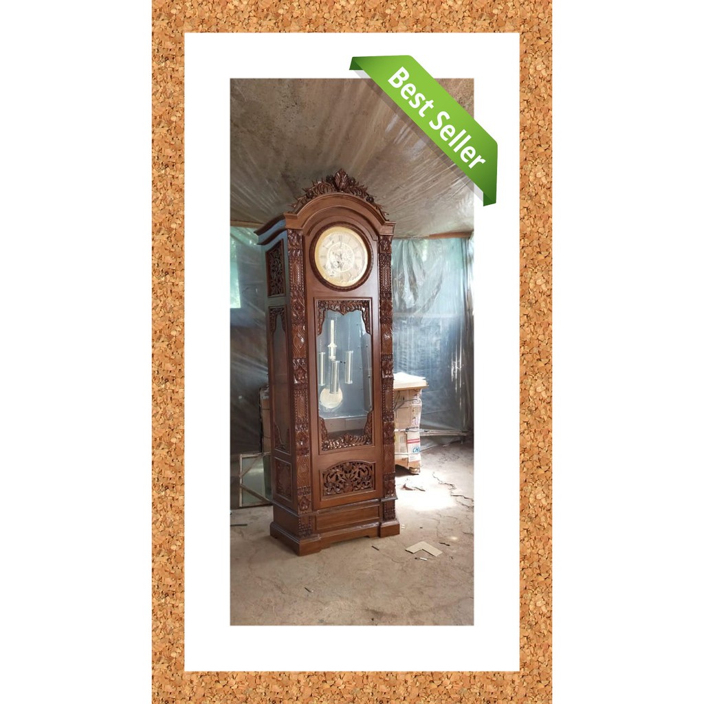 Lemari Jam Hias Ukir Gebyok Kayu Jati, Jam Hias Jati, Jam Gandul Ruang Tamu