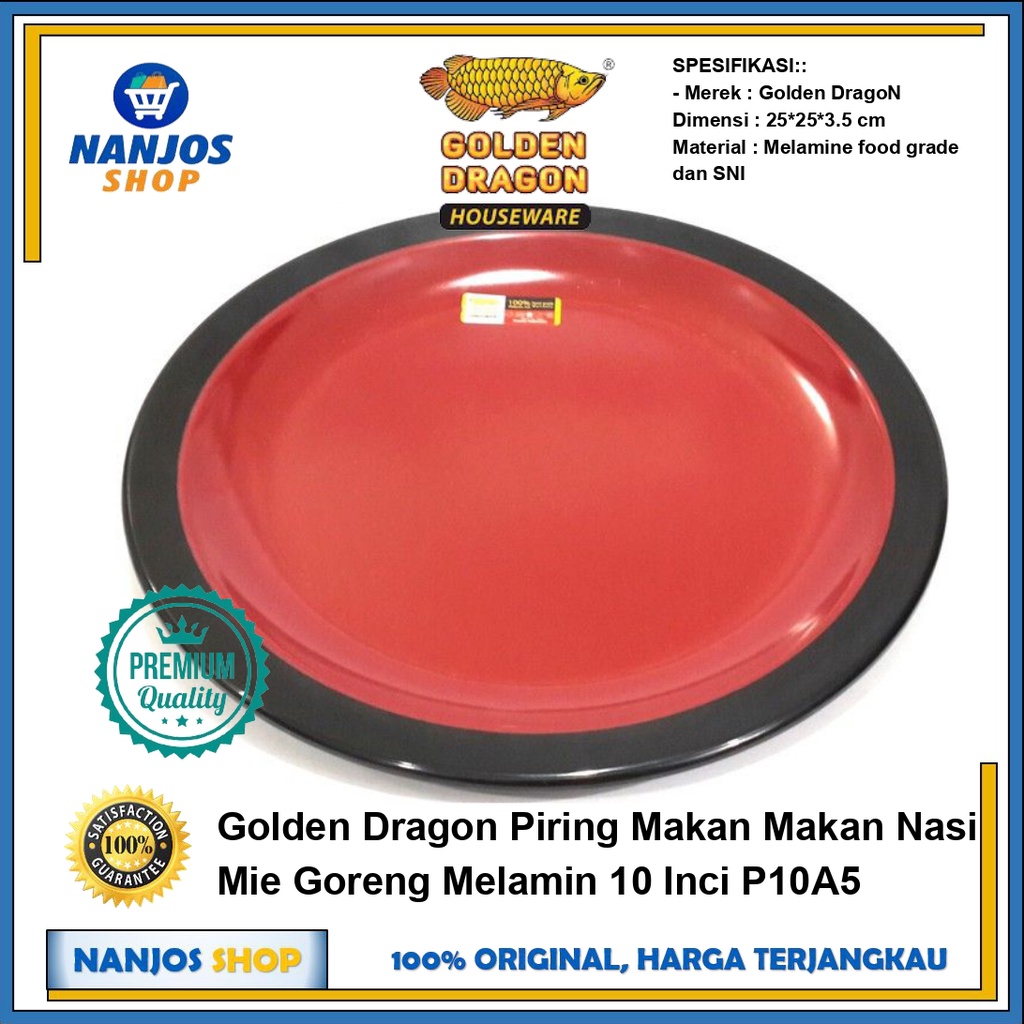 Golden Dragon Piring Makan Makan Nasi Mie Goreng Melamin 10 Inci P10A5