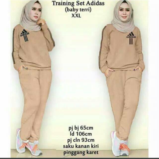 Adidas set sporty wanita/setelan olahraga cewe muslim/pakaian olahraga wanita/baju training adidas