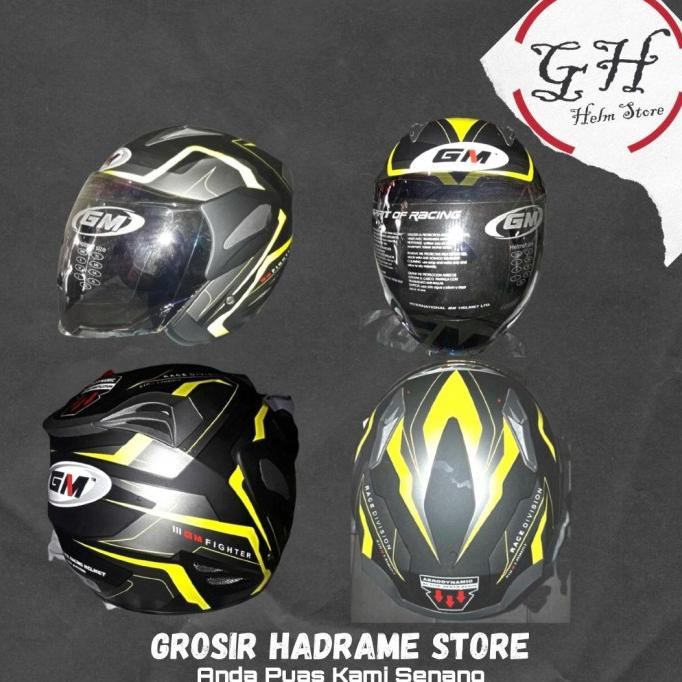 Helmet Gm Fighter Half Face Hitam Matte Highquality Original Hgm2164
