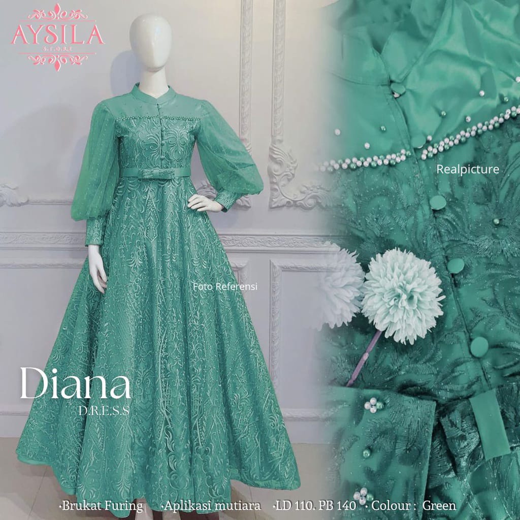 Diana Dress Bahan Velvet mix brukat / BAJU DEWASA MURAH TERBARU 2022 / Gamis Kondangan / Gamis Bridesmaid