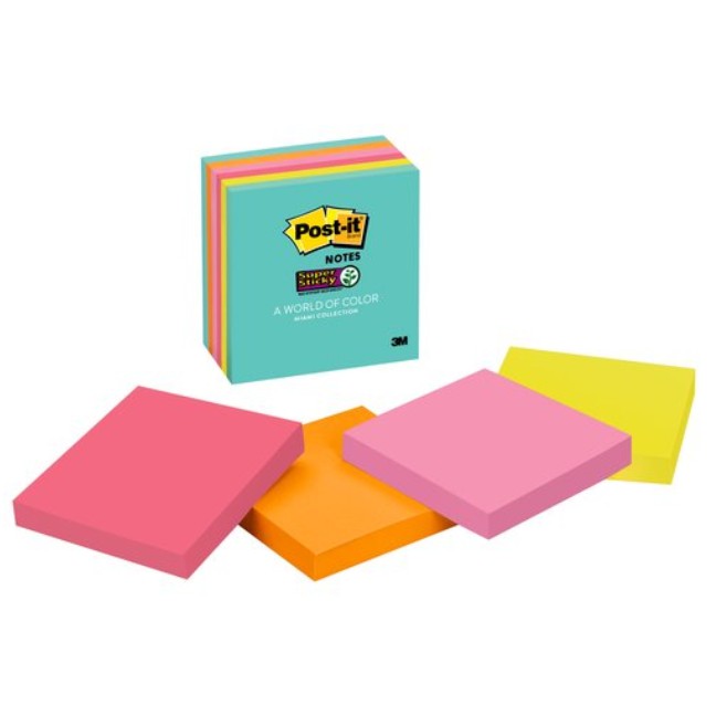 [LIMITED EDITION] 3M Post It Super Sticky Notes 654 6SS MIA 76 x 76 mm 6 Warna Tumpuk 390 Lbr