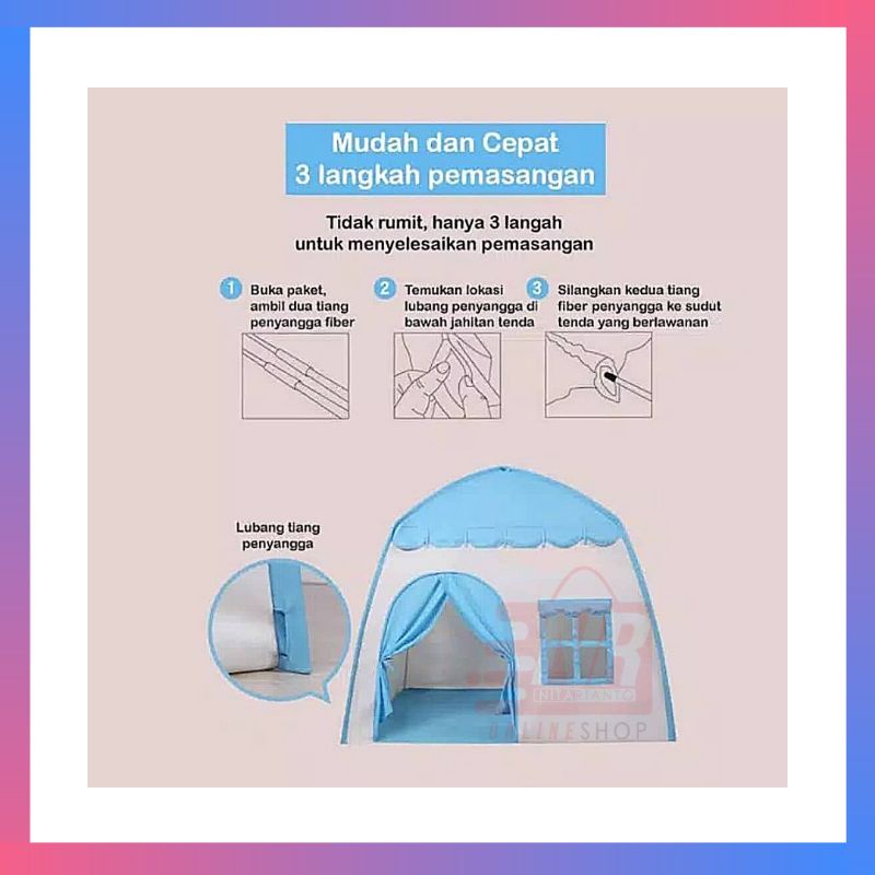 Tenda Anak Model House Rumah Jendela / Tenda Bermain Princess Castle Outdoor Biru dan Pink / Tenda RS 26 / Tenda rumah / Mainan tenda anak