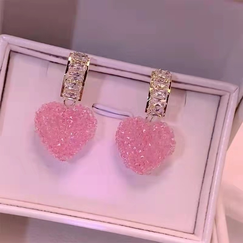 Anting Stud Bentuk Hati Warna Pink Gaya Korea Untuk Wanita