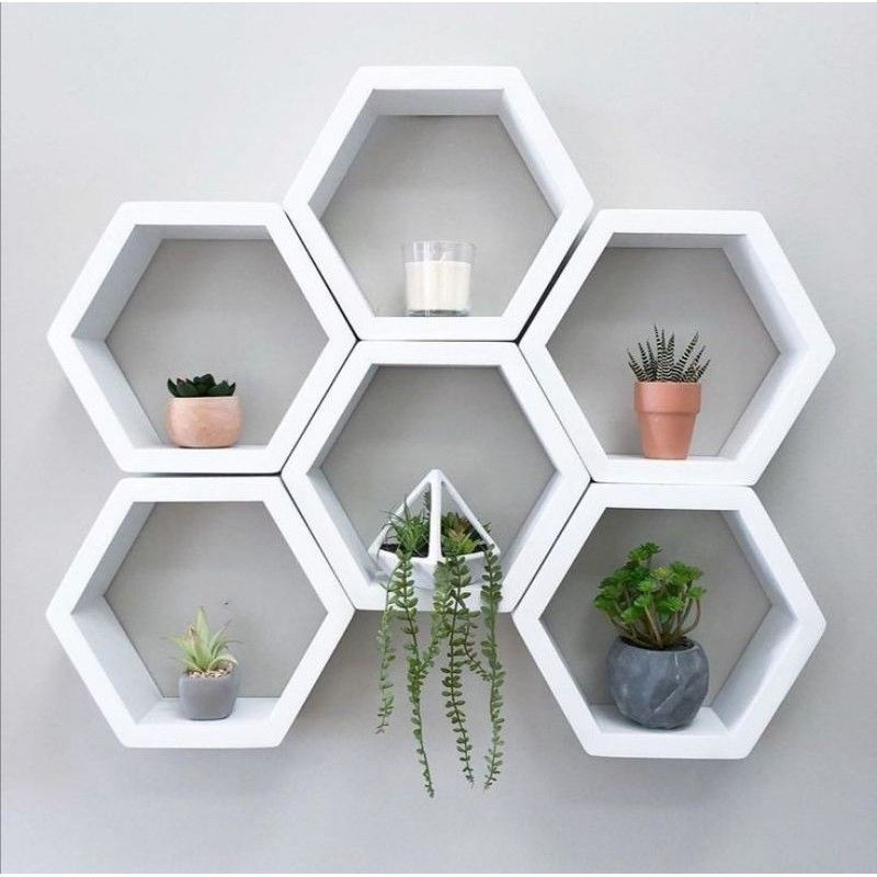 [COD] RAK DINDING HEXAGONAL WARNA - RAK DINDING KAYU SERBAGUNA - RAK PAJANG GANTUNG