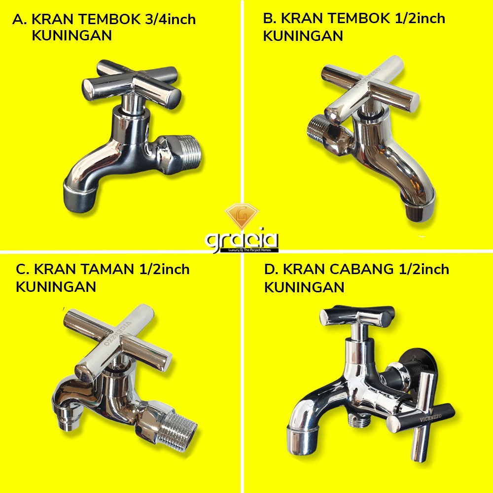 Kran Air Tembok / Taman Kuningan 1/2inch / Keran Air Kuningan 3/4inch / Kran Bahan Kuningan / Kran Cabang Kuningan