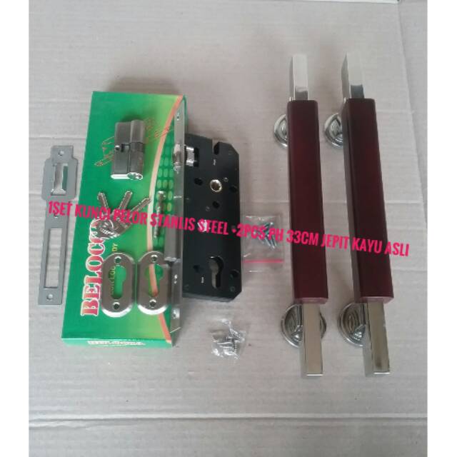 Pket komplit kunci pintu 1set pelor plus 2 pcs ph uk 33 cm jepit kayu kunci kunci