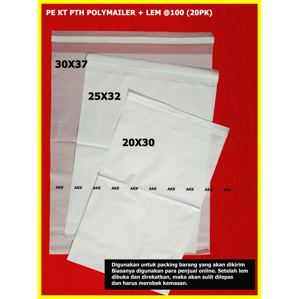 

AMPLOP PE KT PUTIH POLYMAILER 25x32 + LEM UNTUK PACKING (100 PCS)