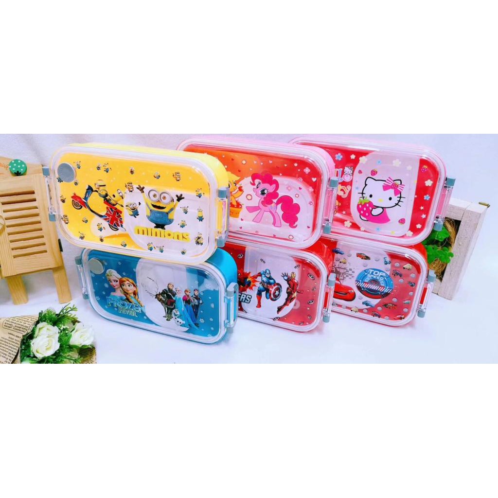 LUNCHBOX CHARACTER / KOTAK MAKAN 2 SEKAT MOTIF CARTOON KARAKTER. KOTAK MAKAN ANTI TUMPAH