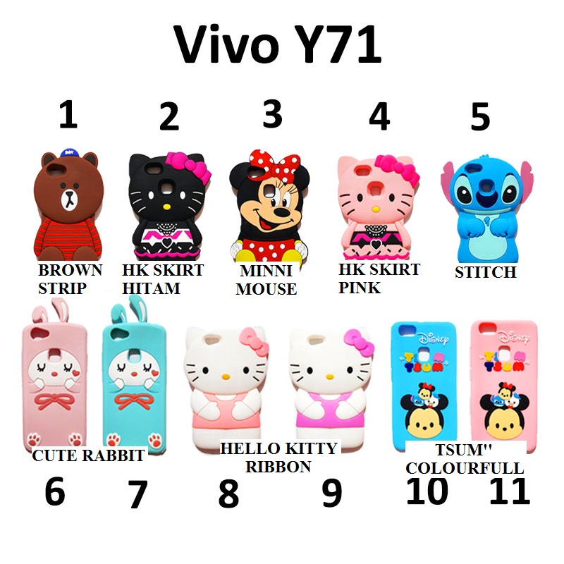 Silikon 3D karakter Boneka Cute VIVO Y53 Y71 V7 V9 V5 Silikon boneka lucu pelindung hp case tebal karet softcase lentur