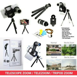 Tripod Lensa UNIVERSAL Telescope Zoom 8x + holder + Mini tripod Penyangga HP Handphone