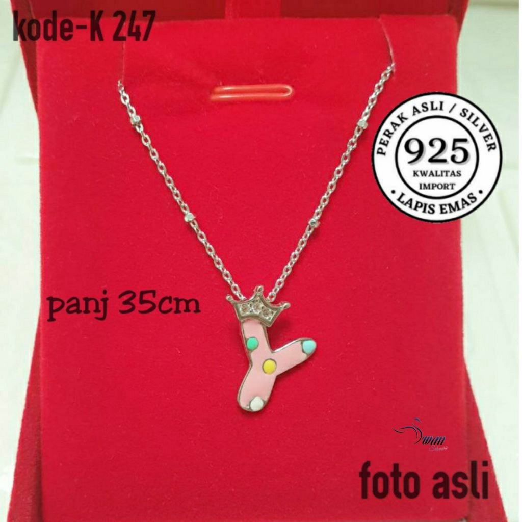 Kalung liontin huruf Y Anak perak asli 925 lapis emas putih ANTI KARAT KWALITAS IMPORT/KALUNG ANAK/L