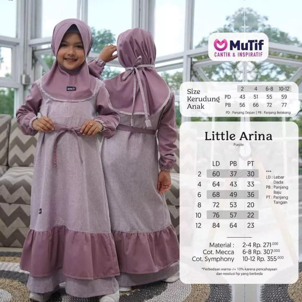 Little Arina Purple Gamis Anak Set Hijab By Mutif