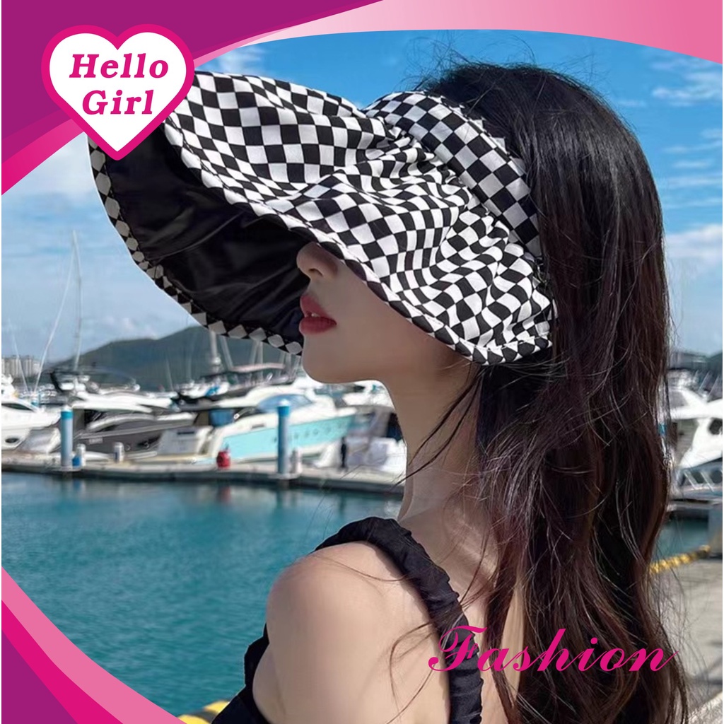 (Hello Girl) MZ26 Topi Anti UV Motif Catur Kekinian Gaya Korea Import