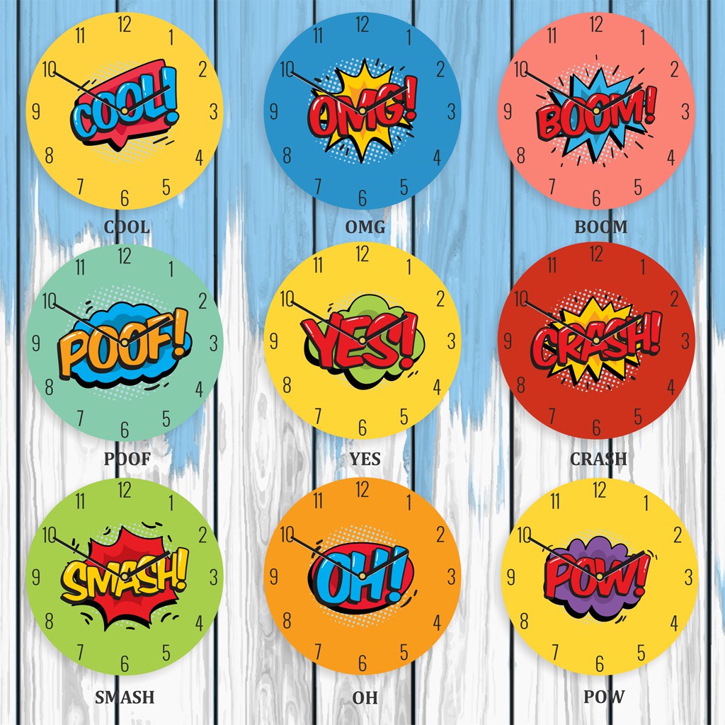 Jam Dinding Kayu Comic Shabby Chic Pajangan Kamar Anak Komik Cewe Cowo Unik Lucu