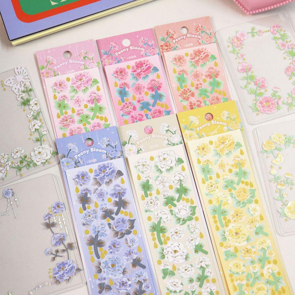 Agustina Peony Bunga Stiker Mekar Bunga 3D Bronzing Dekorasi Hadiah Perekat Diri DIY Craft Planner Dekoratif Decals