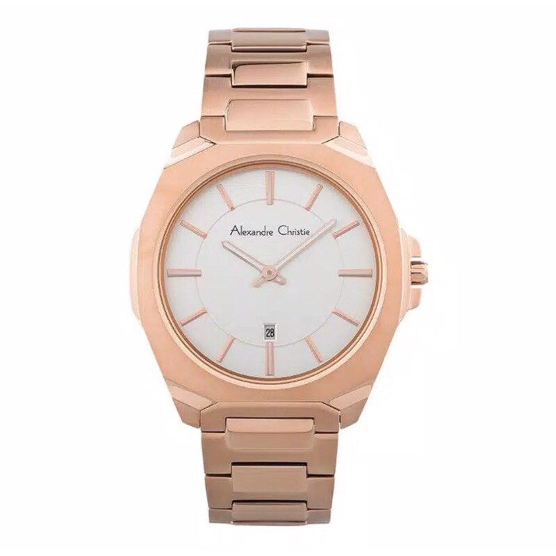 Jam Tangan Pria Alexandre Christie AC 8611 Rosegold White Original