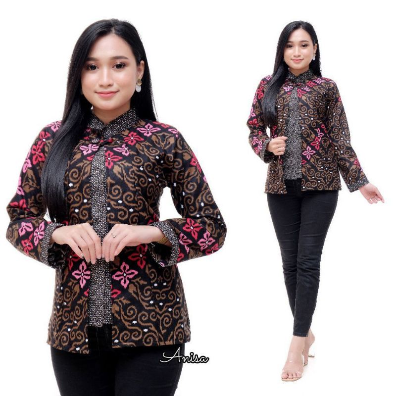 tey-17 Batik wanita ASJ SA HRB026 Kenongo Kemeja Tosca Pendek-BOL BINTANG PINK