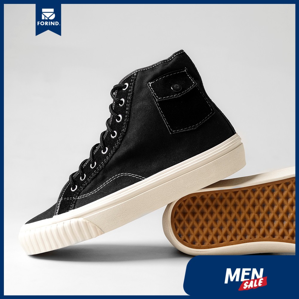 Harvey Black | 39-44 | Sneakers Pria Canvas Hitam High Hi Strap Simpel Casual Laki Velcro | FORIND x Tragen
