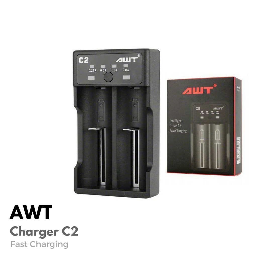 AWT C2 2A USB Battery Charger [Authentic] 2 slot 18650 26650