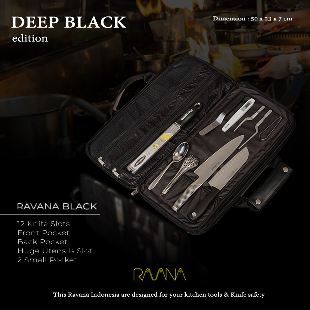 RAVANA KNIFE BAG | TAS PISAU | KULIT Dan DENIM | 12 SLOT KNIFE BAG - DEEP BLACK