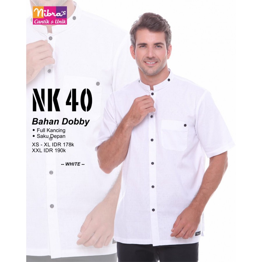 Original Nibras Kemko Kemeja Koko NK 40 Putih Lengan Pendek Dobby