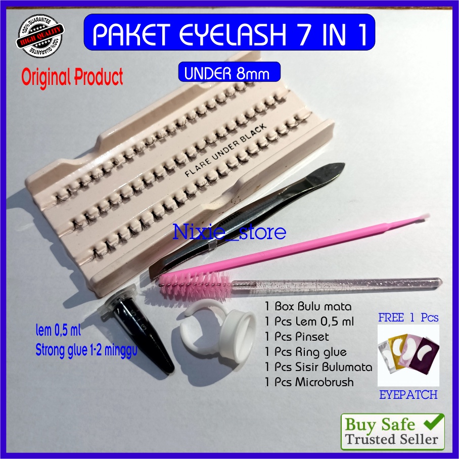 PAKET Bulu Mata Eyelash Extension STRONG GLUE  7 in 1 Tahan 1-2 Minggu