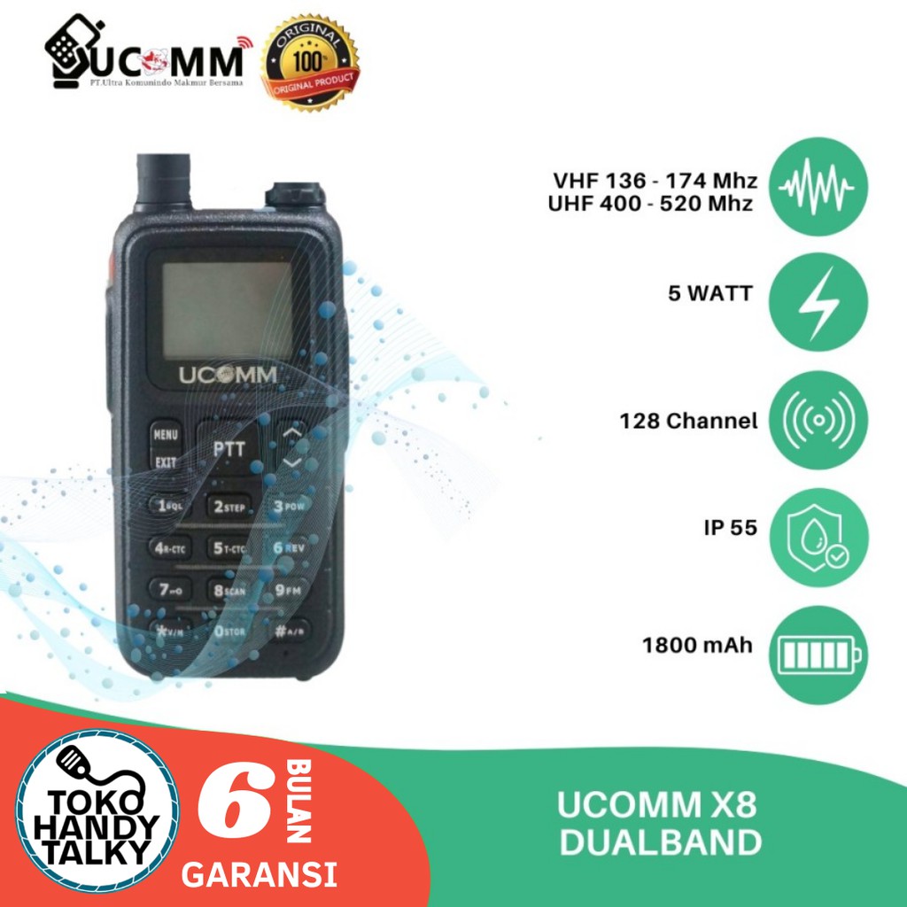 HANDYTALKY UCOMM X8 DUALBAND IP55 WATERPROOF NEW ORIGINAL GARANSI RESMI POSTEL