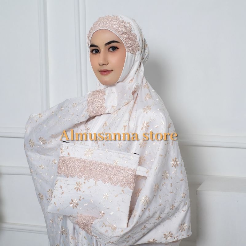 ALMUSANNA - Mukena Terusan Sutra Paris Milo Bordir Khadijah