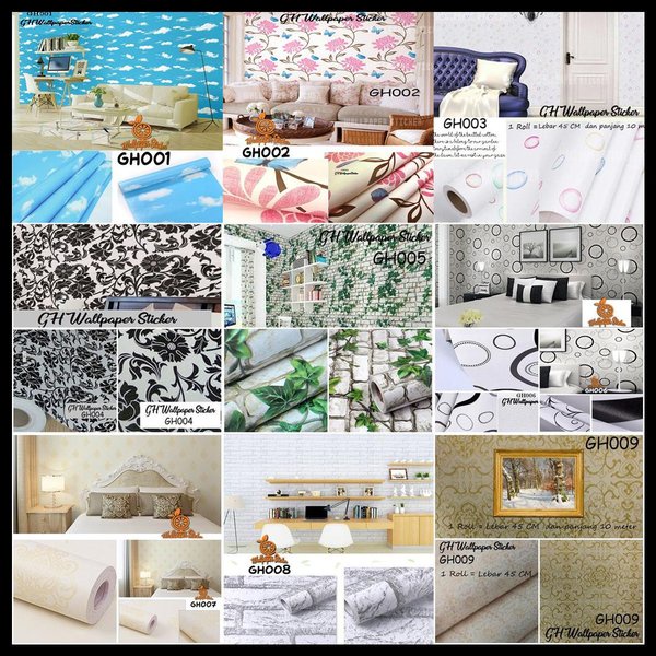 HARGA MURAH![BISA COD] Wallpaper Dinding Motif Premium Dan Karakter Quality 45cm X10m kode GH