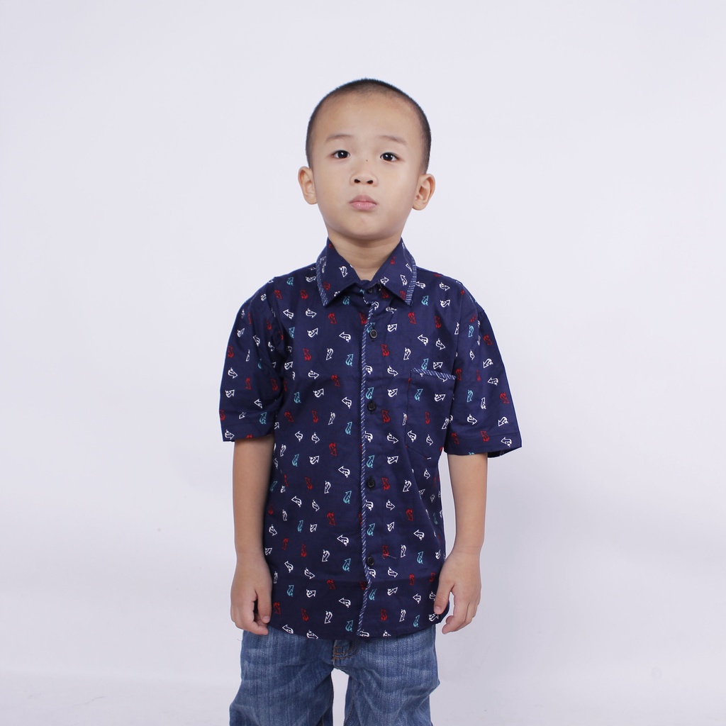 Dragon Kids / Kemeja Anak Laki-Laki / Motif Arrow / Slim Fit / Lengan Pendek / 4 Warna / Alfredo