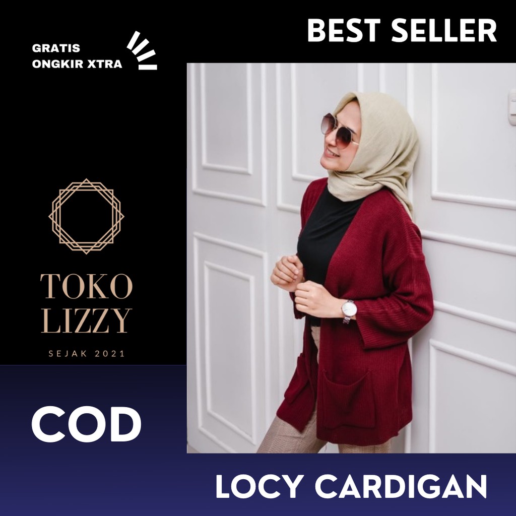 BAJU ATASAN WANITA LOCY CARDIGAN OVERSIZED LENGAN PANJANG SWEATER CEWEK KNIT RAJUT LEMBUT DAN TIPIS