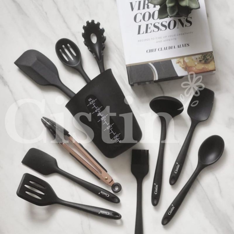 CISTIN CANDY SET / SPATULA SILIKON BLACK / SPATULA SILICON HITAM/ WISHKER/ CAPITAN ROSE GOLD/ KUAS