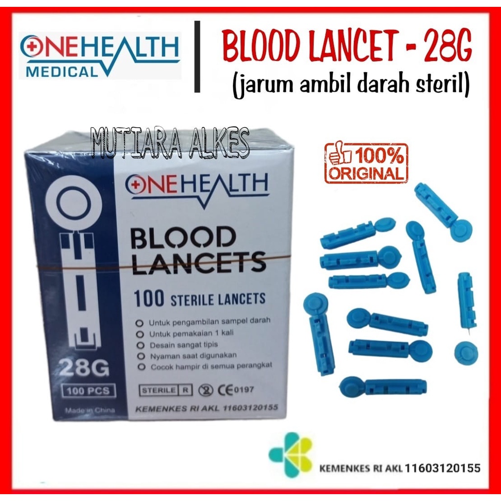 Blood Lancet ONEHEALTH / Jarum Lancet / Jarum Ambil Darah 28G