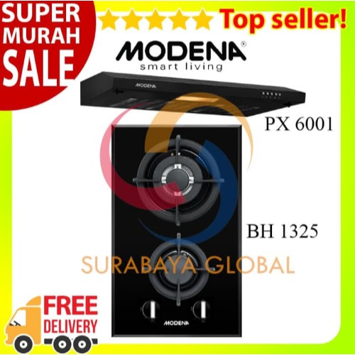 Paket Hemat Modena Kompor Tanam BH 1325 Dan Cooker Hood PX 6001