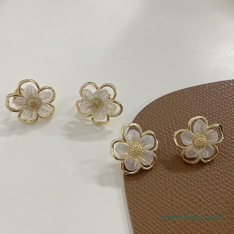 Simple Retro Super Fairy Double Layer Flower Earrings Wanita Anting Fashion Pribadi-Won