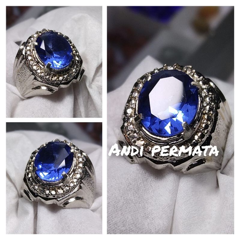 Cincin batu permata blue safir cutting