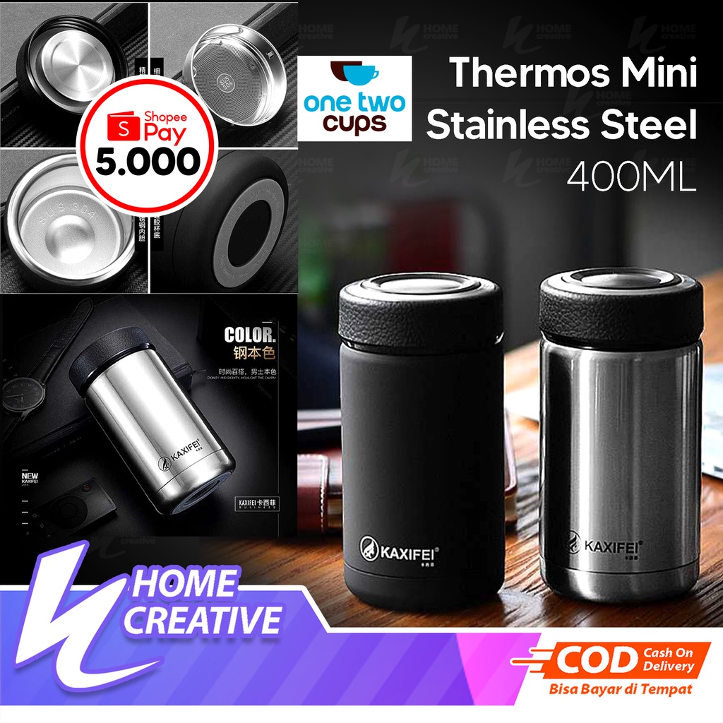 One Two Cups Botol Minum Thermos Mini BONUS SHOPEEPAY 5000 Stainless Steel 400ML - K623