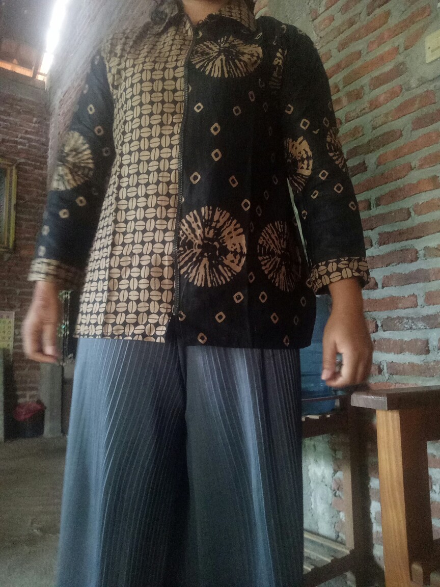 Batik Wanita Atasan Blouse Lengan Panjang Resleting Depan Busui Batik Dua Putri Collection