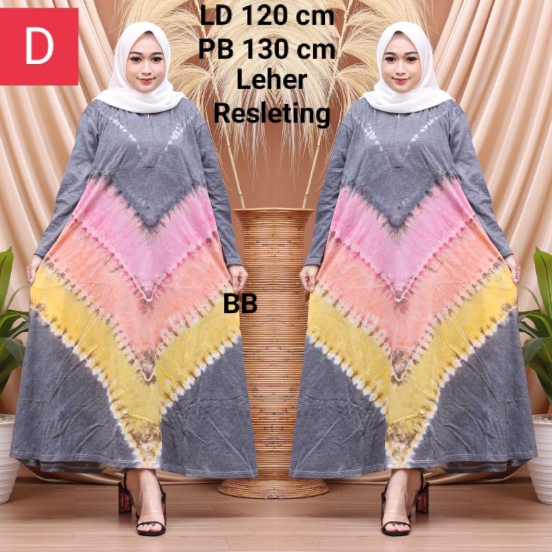 Gamis Jumbo Kaos Lengan Panjang Black Tiedye Busui Bumil Homdress Kekinian Terlaris