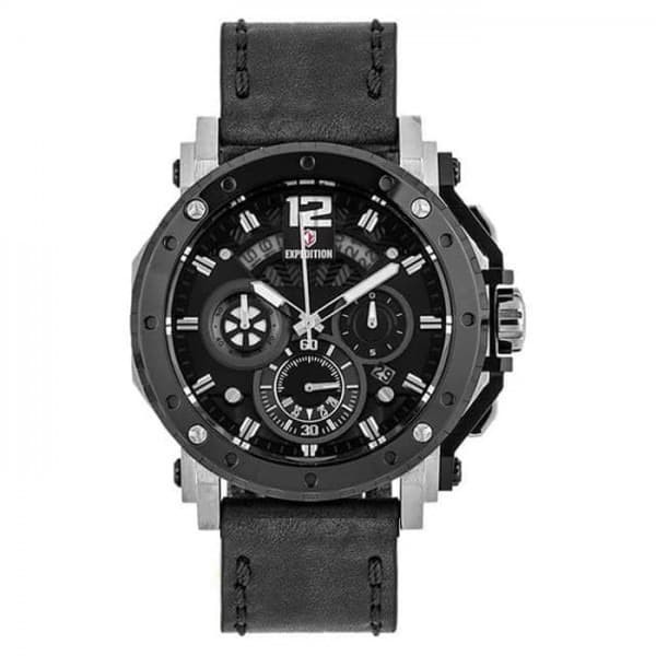 JAM TANGAN PRIA EXPEDITION E6402 MCLTBBA BLACK LEATHER CHRONOGRAPH ORIGINAL