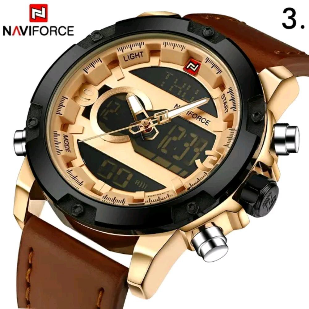 Anti Air Jam Tangan Pria Original Naviforce 9097 Leather Strap by hargajam cowok ori anti air wate