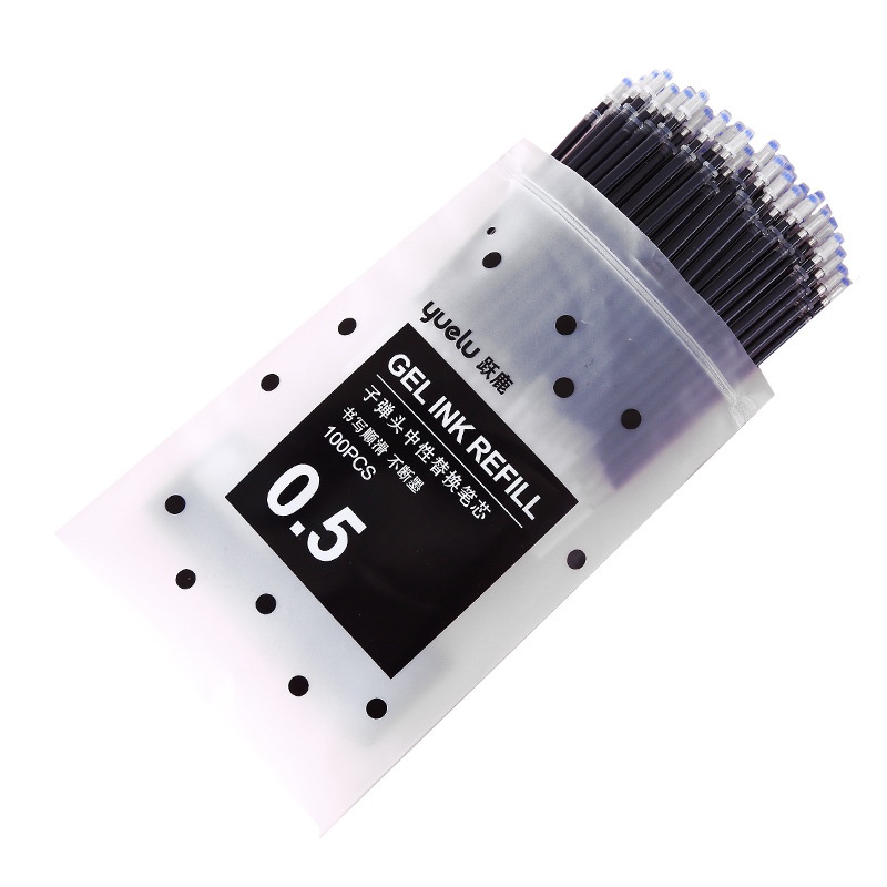 100pcs / Kantong Refill / Isi Ulang Pulpen Gel 0.5mm Warna Hitam / Merah / Biru Untuk Sekolah